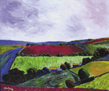 'Red Fields 2, Devon' a view over the landscape revealing the red Devon soil