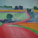 'Small Landscape 2' a road sweeps away into the distance through the French coutryside