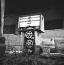 'Pump 1' a black & white photographic image of an old, disused petrol pump