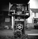 'Pump 2' a black & white photographic image of an old, disused petrol pump