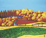 'Autumn, Bean' looking across farmland to trees and a line of poplars