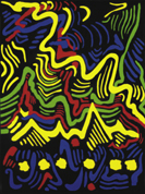 'Jazz 1' an abstract painting showing different coloured shapes interweaving like the sound in jazz