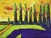 'Poplars, Cheverny' a line of poplars forms the edge of a farm