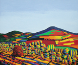 'Shropshire Hill' looking across a valley to tree-covered hills