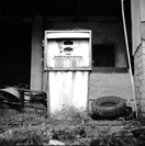 'Pump 3' a black & white photographic image of an old, disused petrol pump