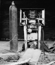 'Pump 4' a black & white photographic image of an old, disused petrol pump