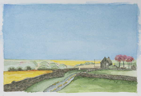version four of same landscape: spring with fields of rape